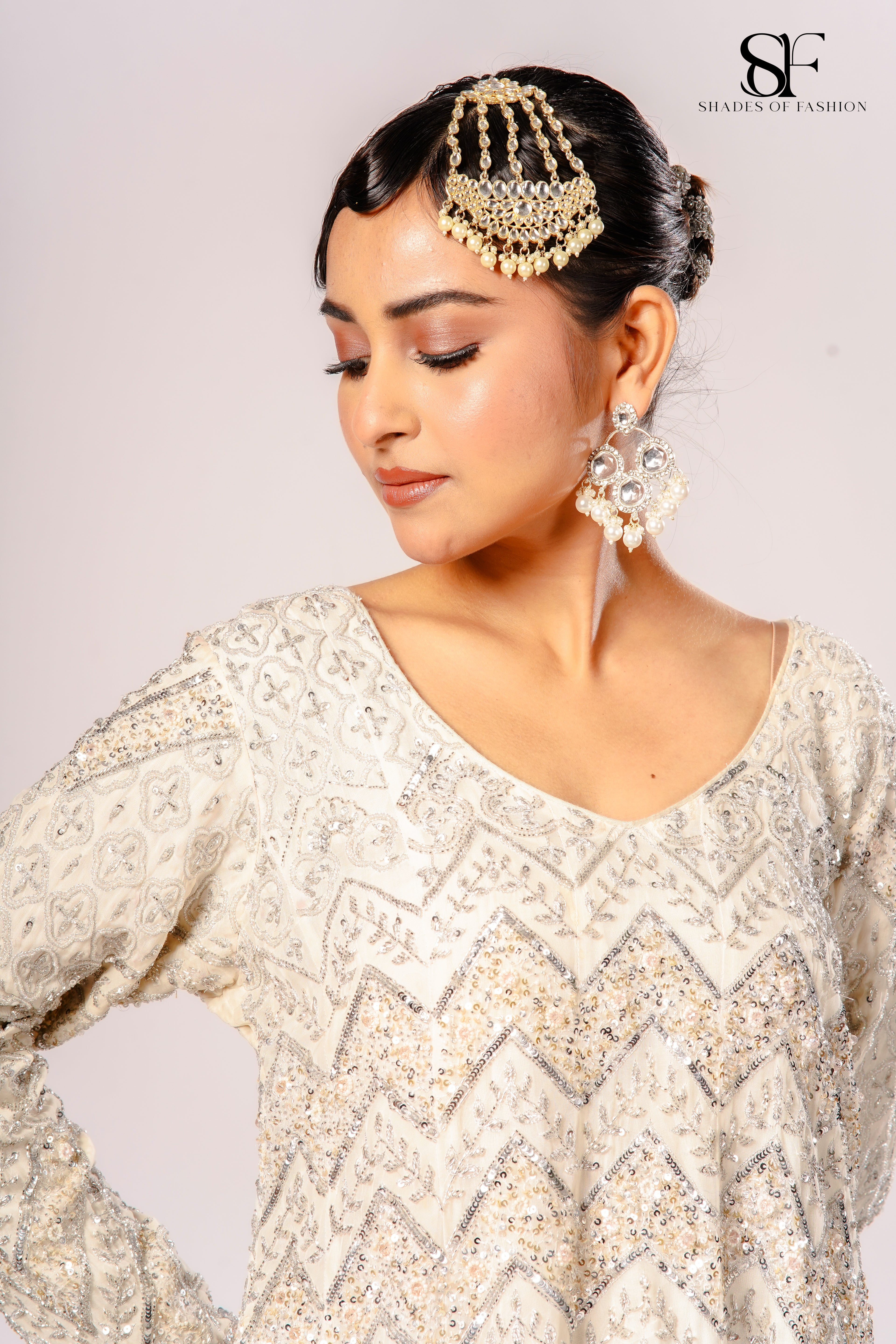 Ivory Pure Organza Sharara Set - Kali Peplum with Full Hand Embroidery