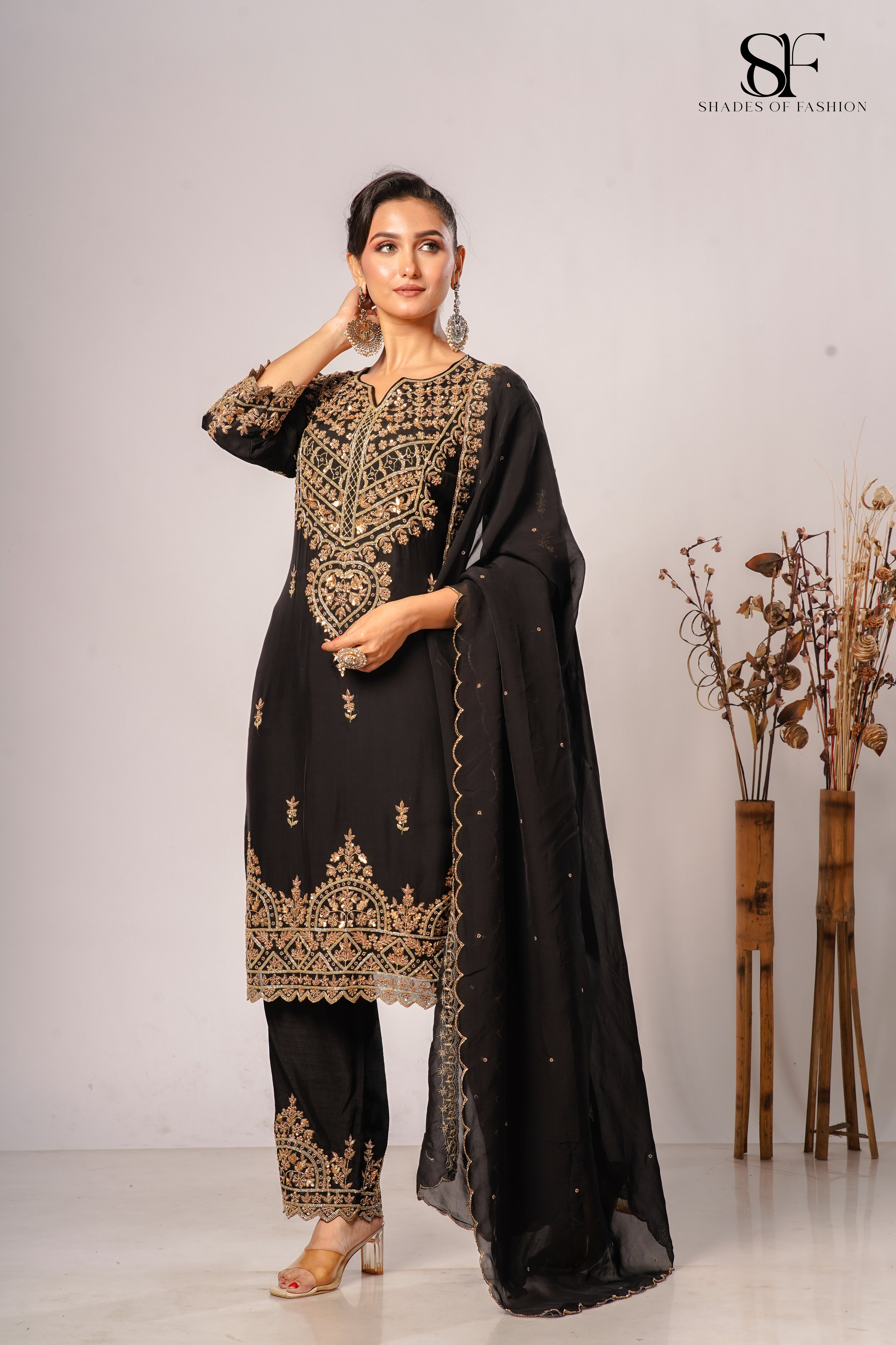 Luxury Viscose Organza Pant Set - Full Hand Embroidery