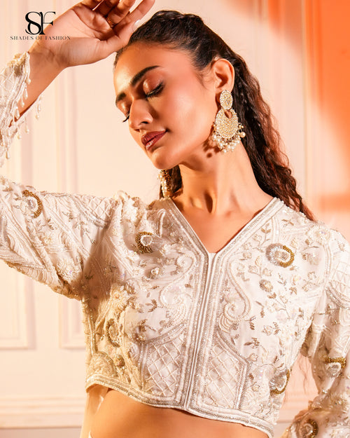 Ivory Elegance Fish Cut Top & Skirt Set - Luxury Bridal Ensemble