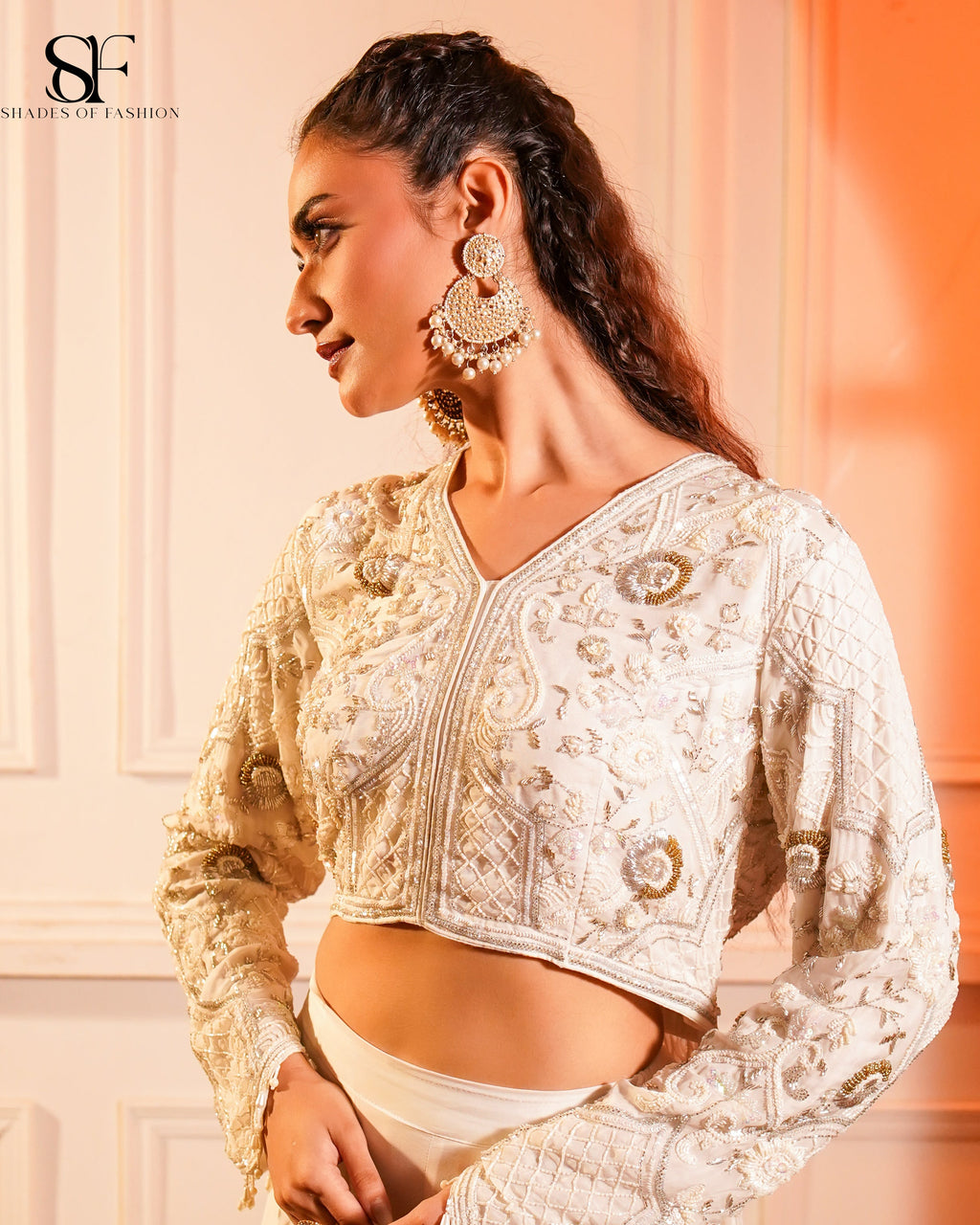 Ivory Embroidered Crop Top & Palazzo Set