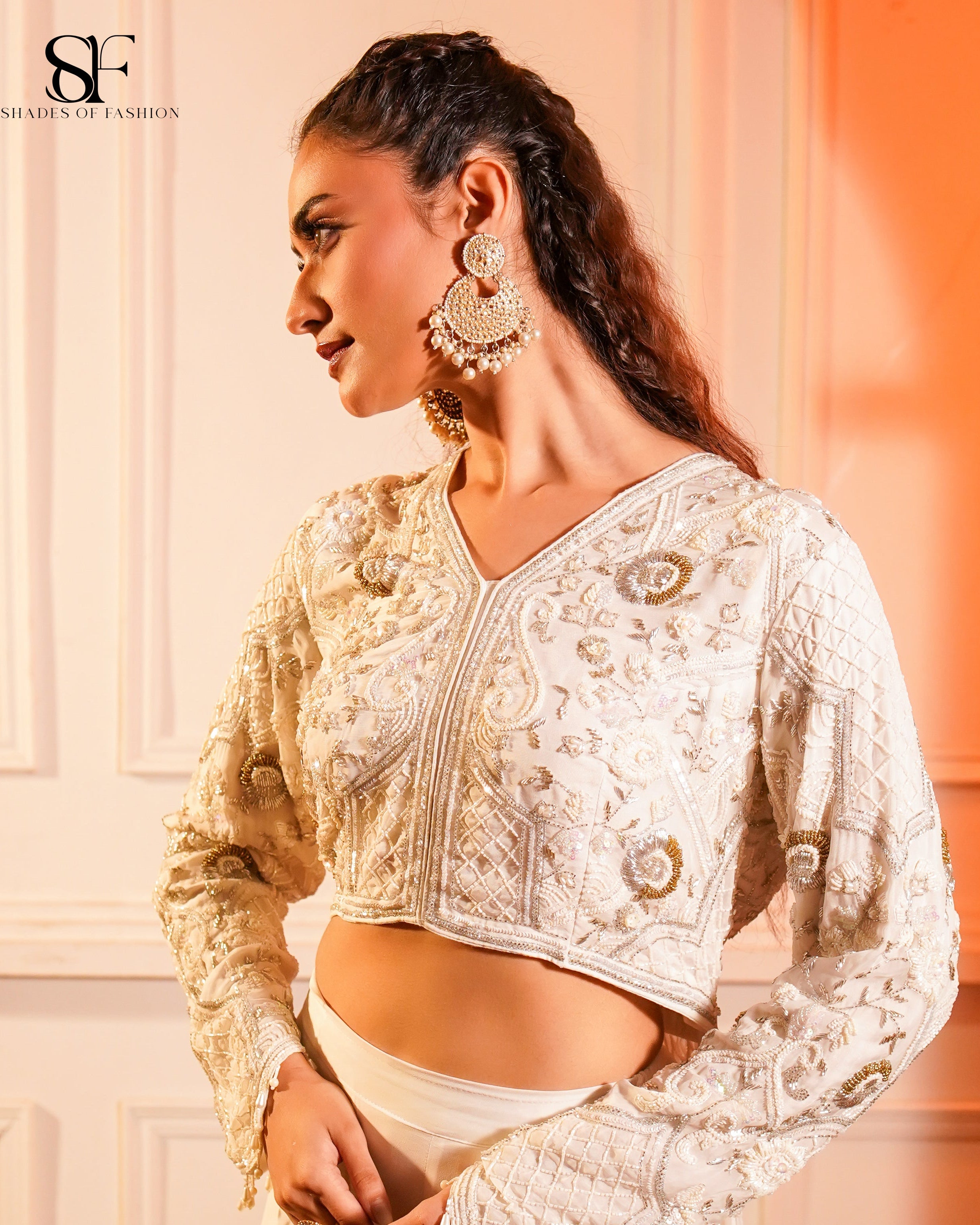 Ivory Embroidered Crop Top & Palazzo Set