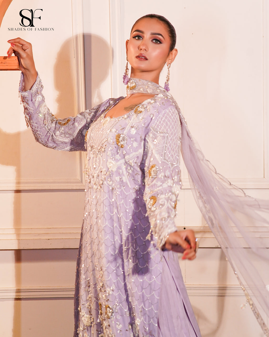 Lavender Dreams Embroidered Pakistani Sharara Divider Set - Luxury  Ensemble
