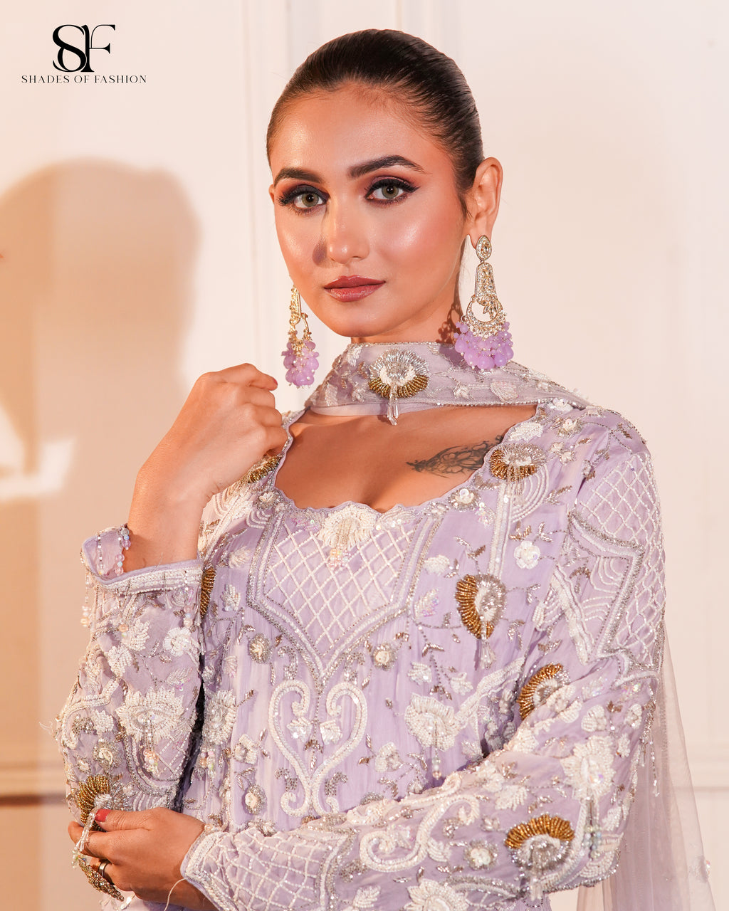 Lavender Dreams Embroidered Pakistani Sharara Divider Set - Luxury  Ensemble