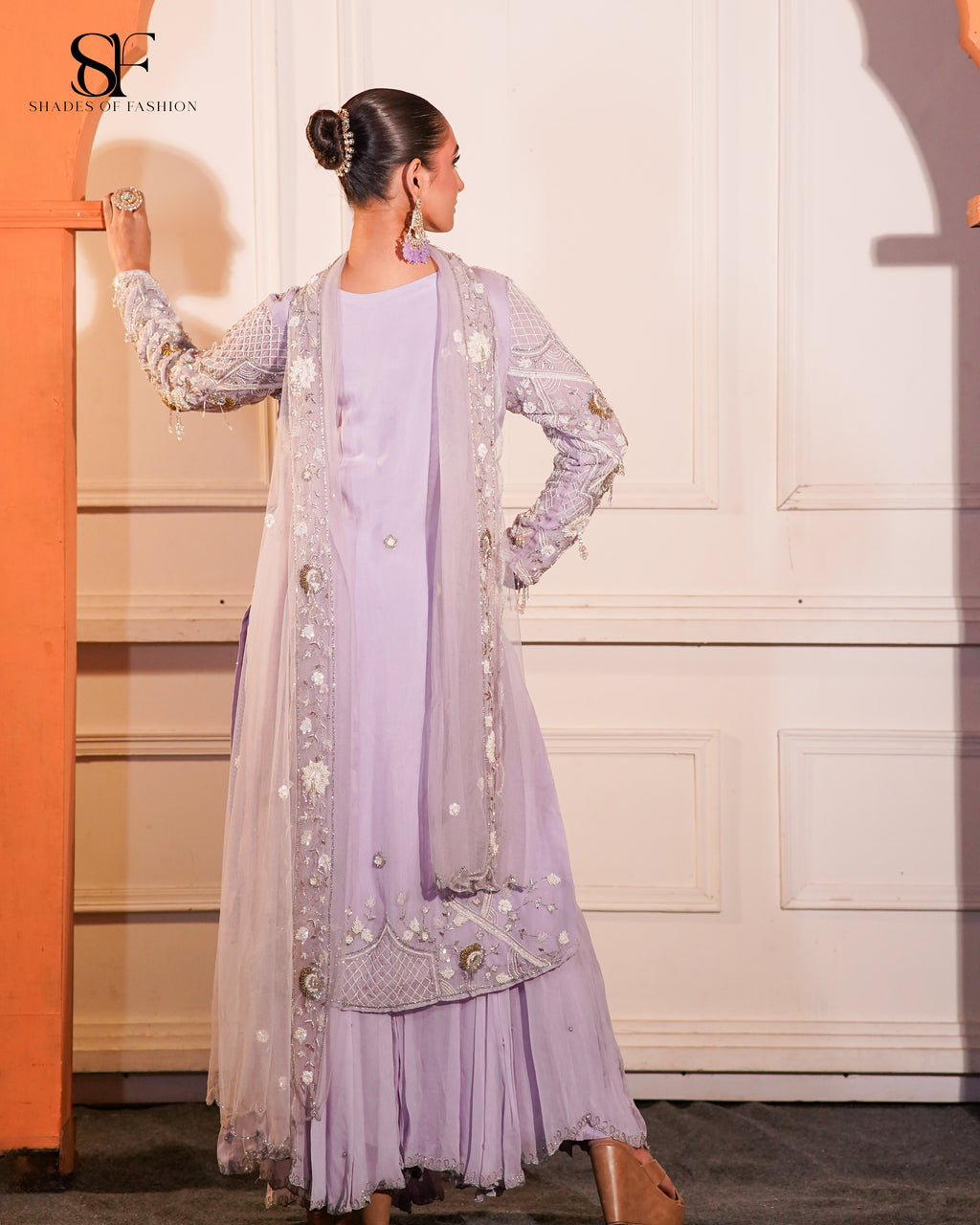 Lavender Dreams Embroidered Pakistani Sharara Divider Set - Luxury  Ensemble