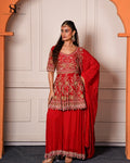 Red Bridal Gharara Set - Heavy Embroidered Wedding Ensemble