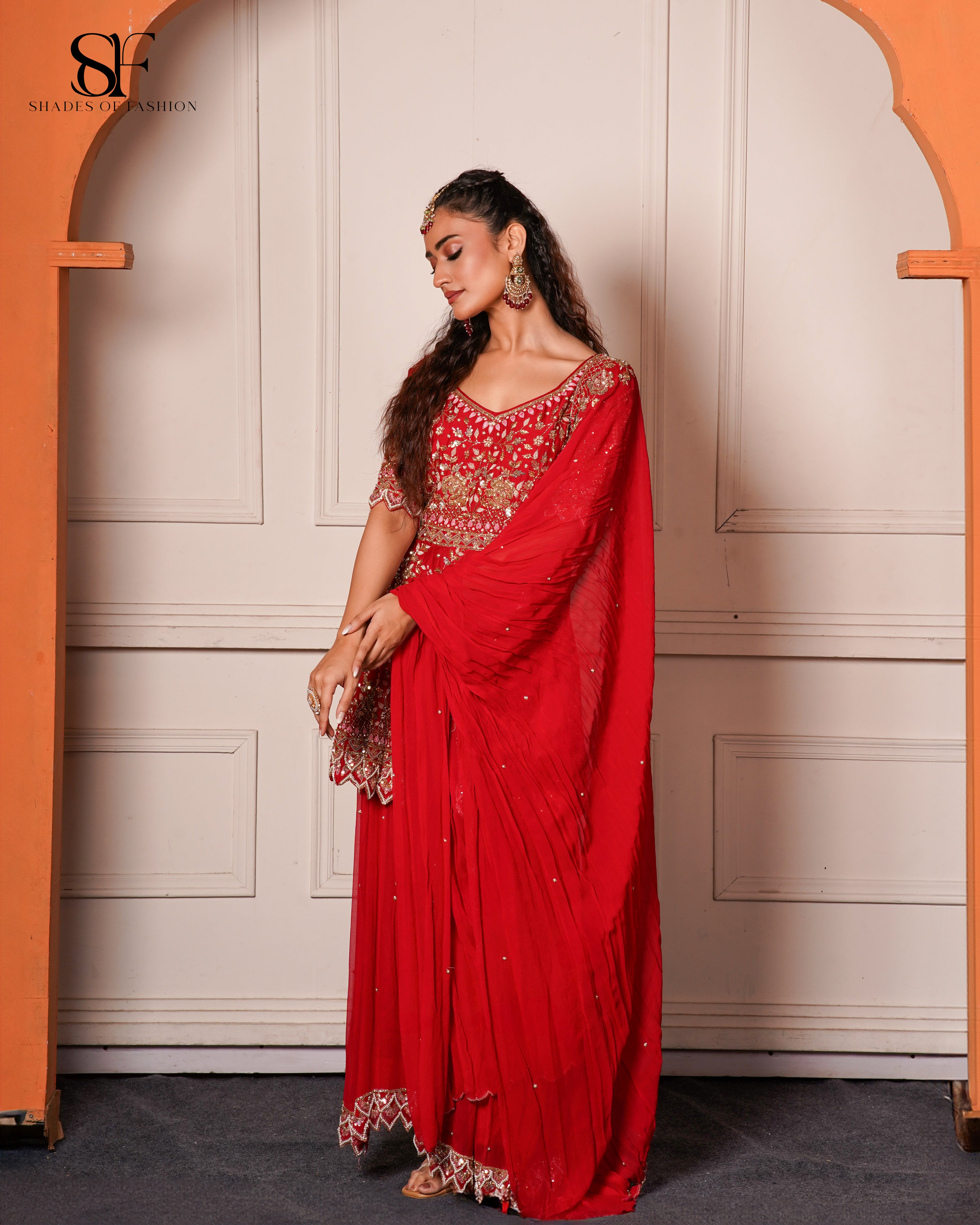 Red Bridal Gharara Set - Heavy Embroidered Wedding Ensemble