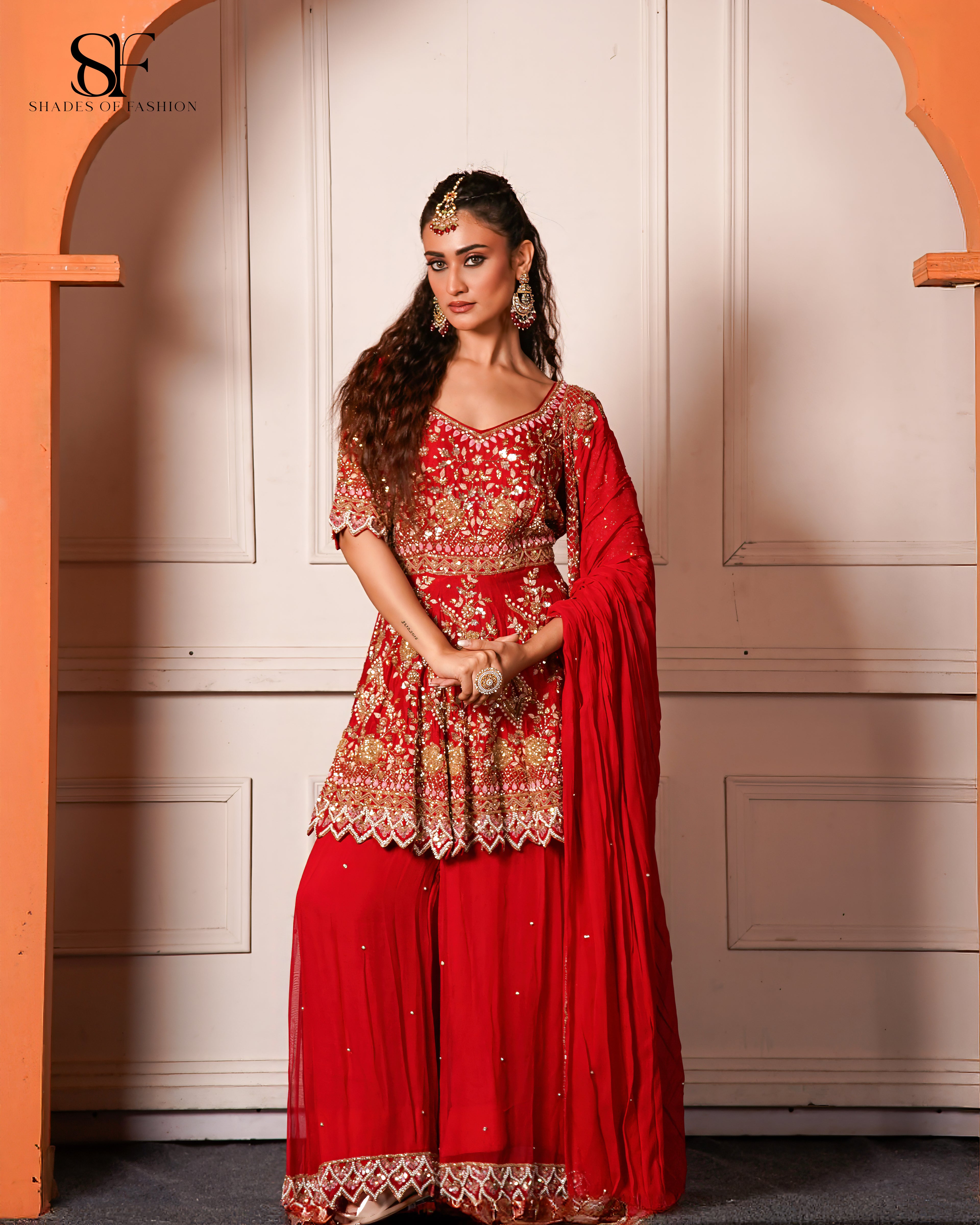 Red Bridal Gharara Set - Heavy Embroidered Wedding Ensemble