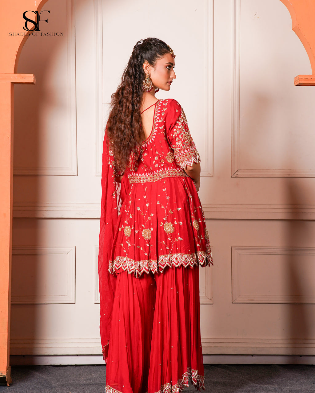 Red Bridal Gharara Set - Heavy Embroidered Wedding Ensemble