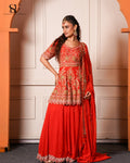 Red & Gold Embroidered Gharara Set - Festive Wedding Ensemble
