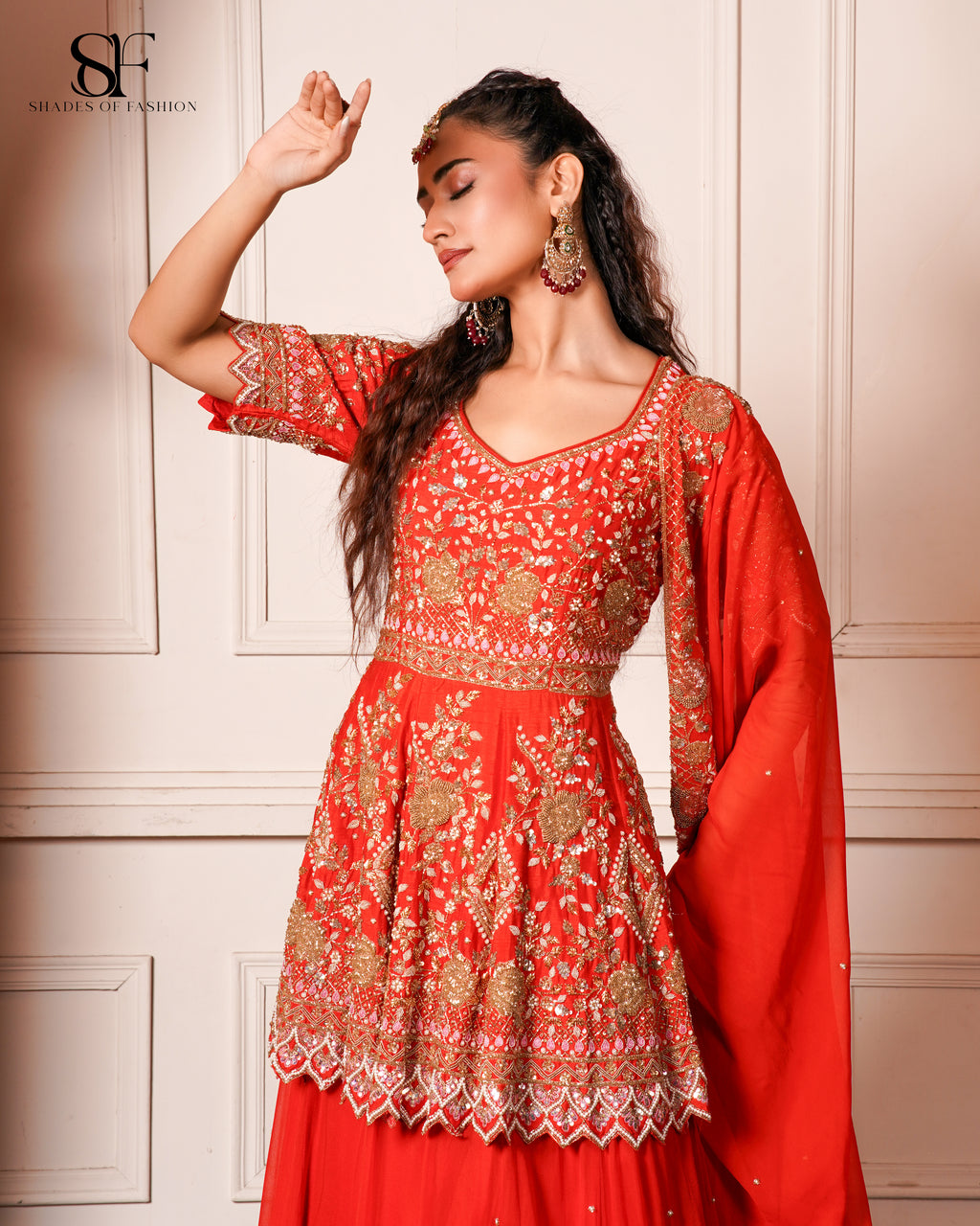 Red & Gold Embroidered Gharara Set - Festive Wedding Ensemble
