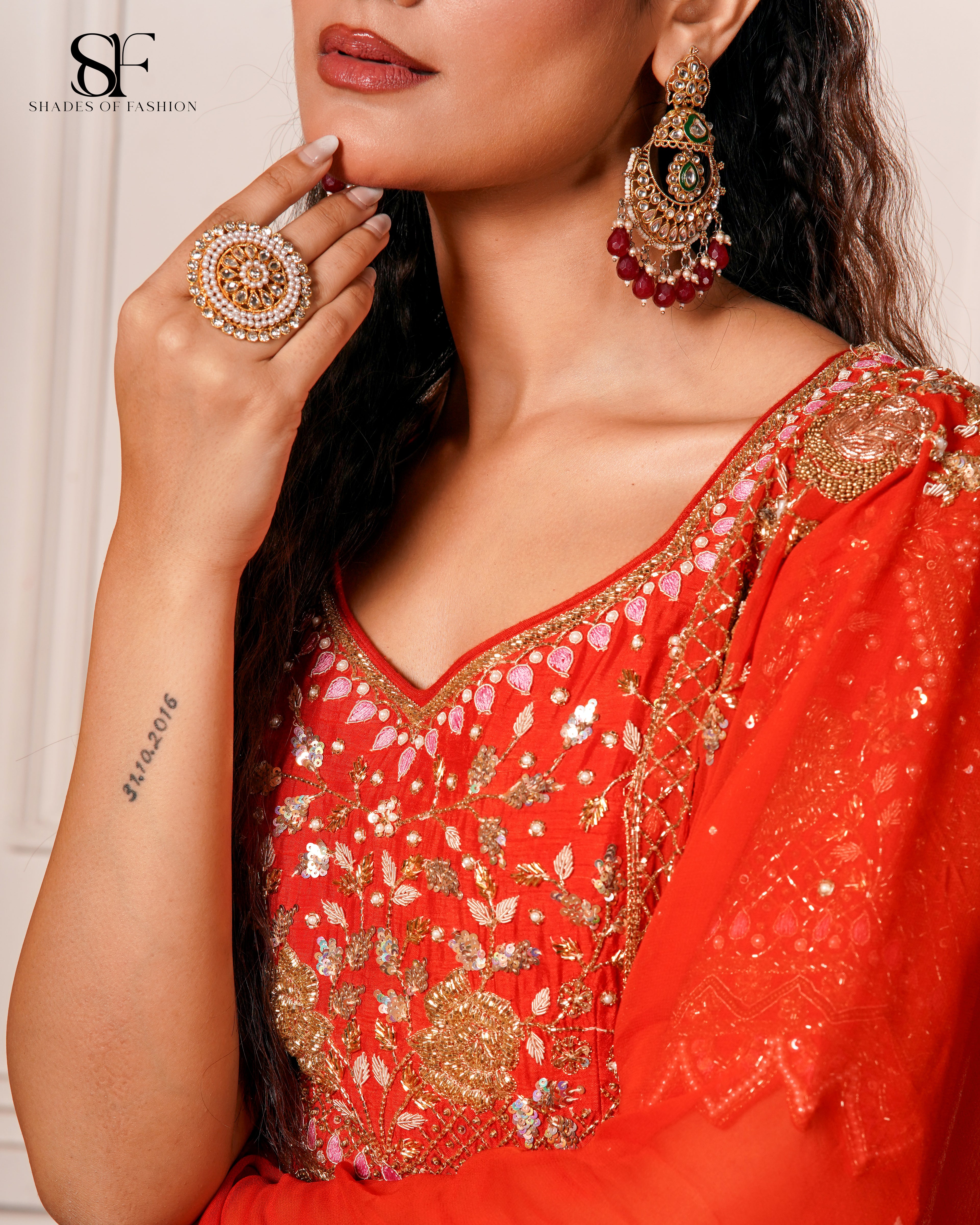 Red & Gold Embroidered Gharara Set - Festive Wedding Ensemble