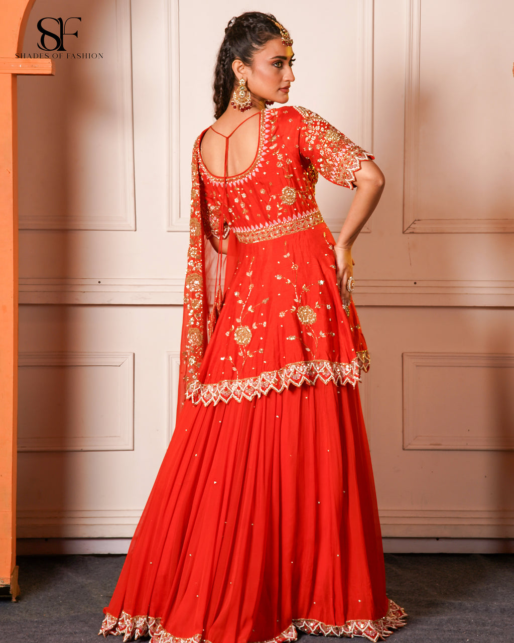 Red & Gold Embroidered Gharara Set - Festive Wedding Ensemble