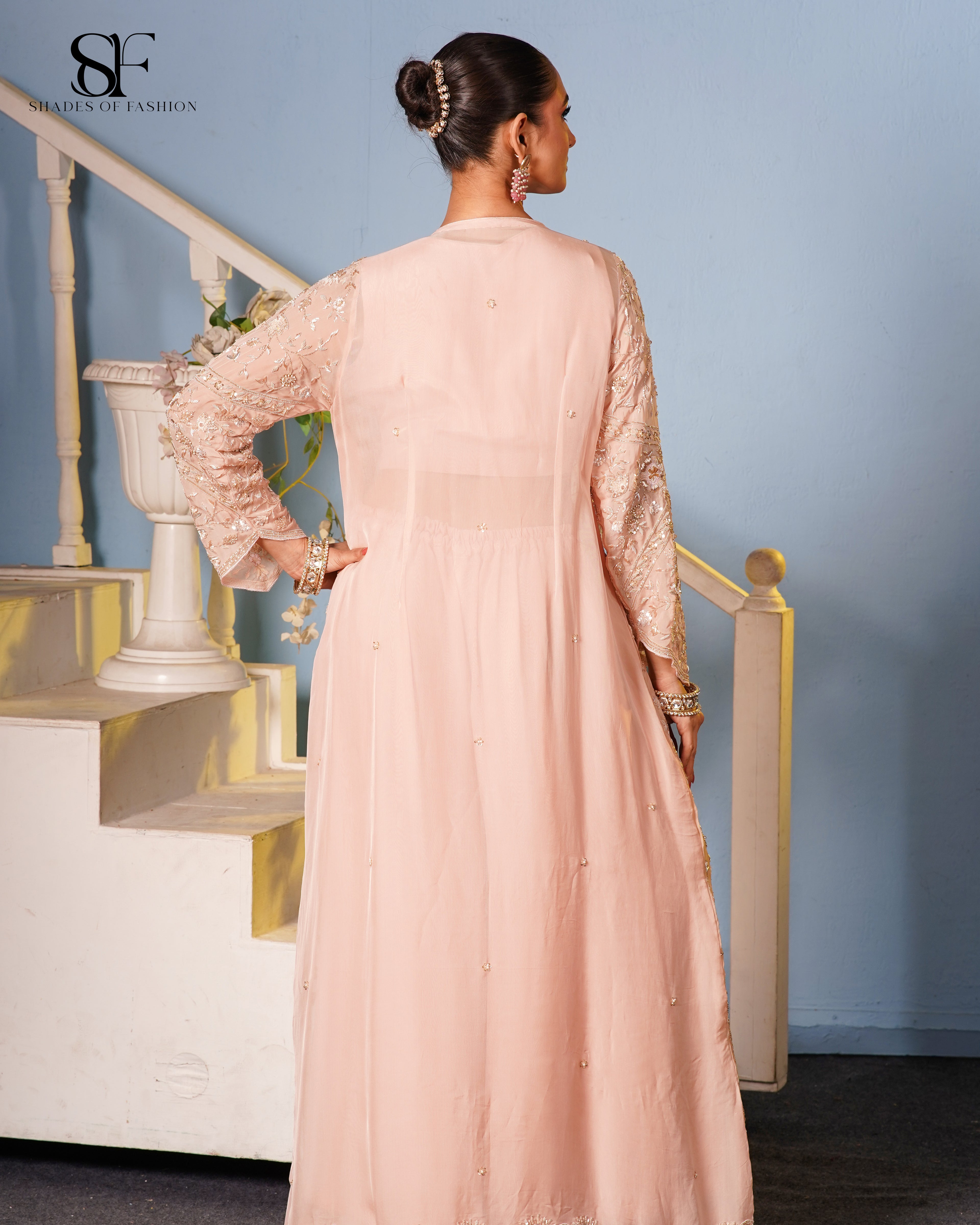 Rose Blush Embroidered Palazzo Set - Luxury Pink Formal Ensemble