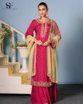 Royal Magenta Embroidered Kurta & Skirt Set - Luxury Festive Ensemble