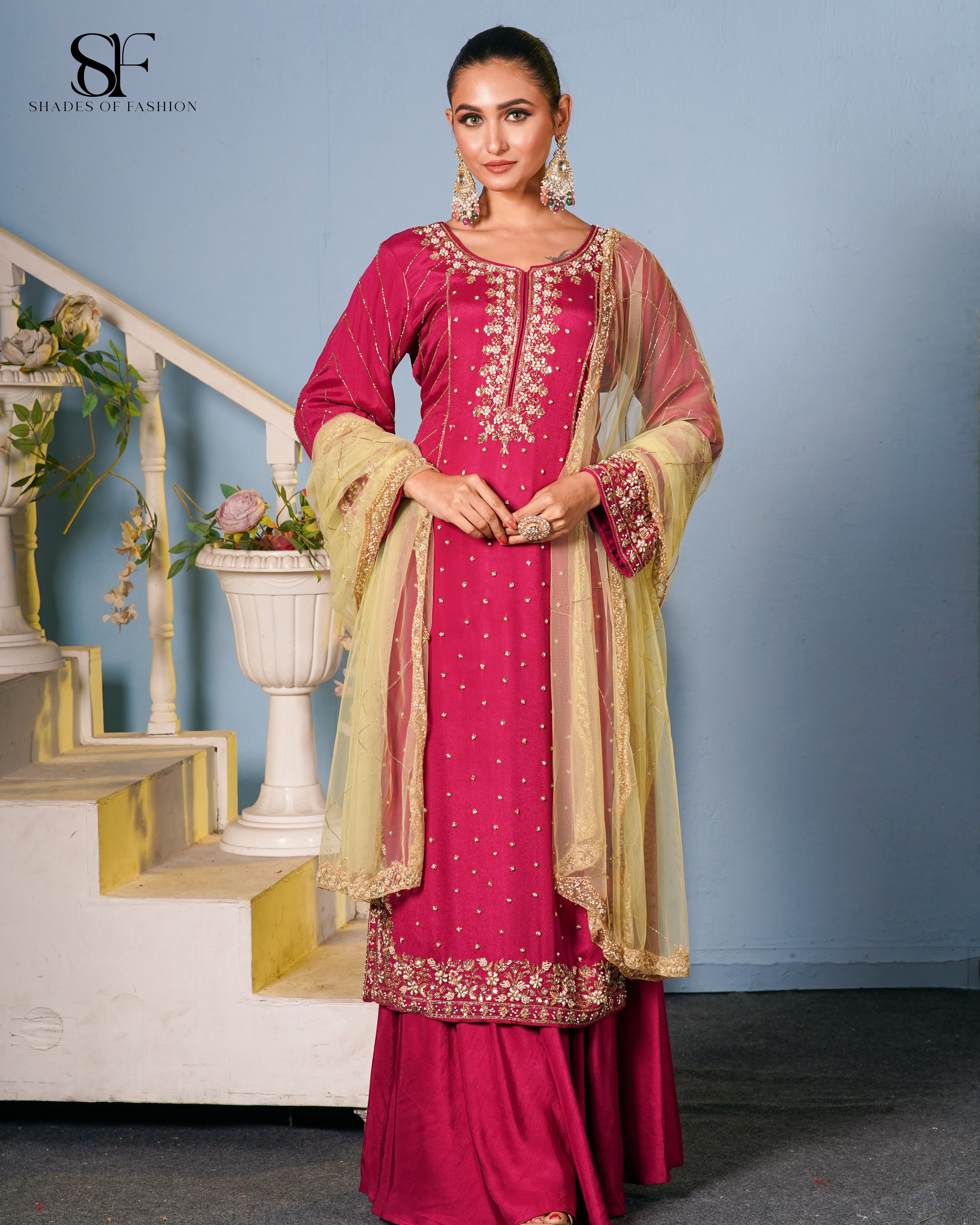 Royal Magenta Embroidered Sharara Set - Luxury Festive Ensemble