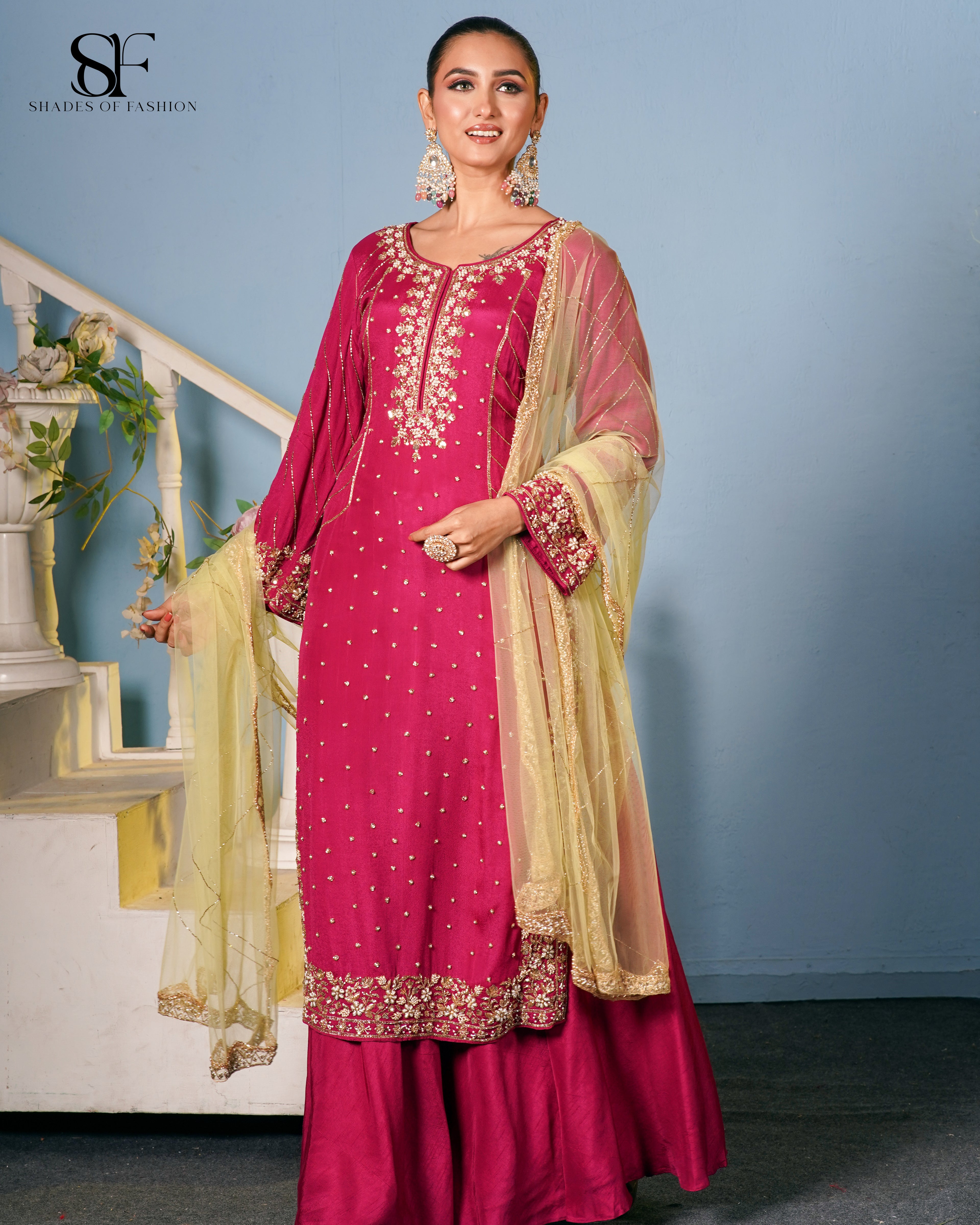 Royal Magenta Embroidered Sharara Set - Luxury Festive Ensemble