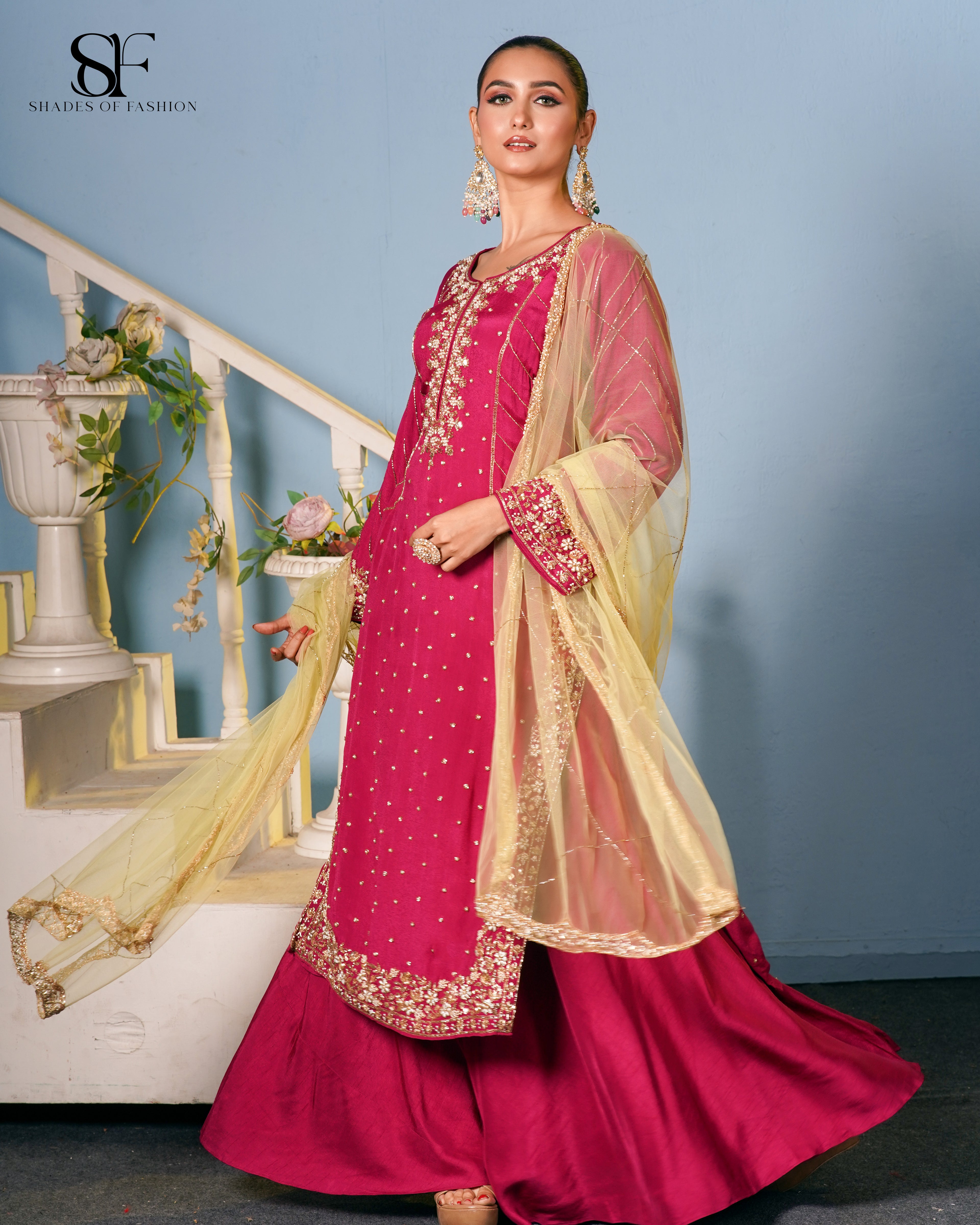 Royal Magenta Embroidered Sharara Set - Luxury Festive Ensemble