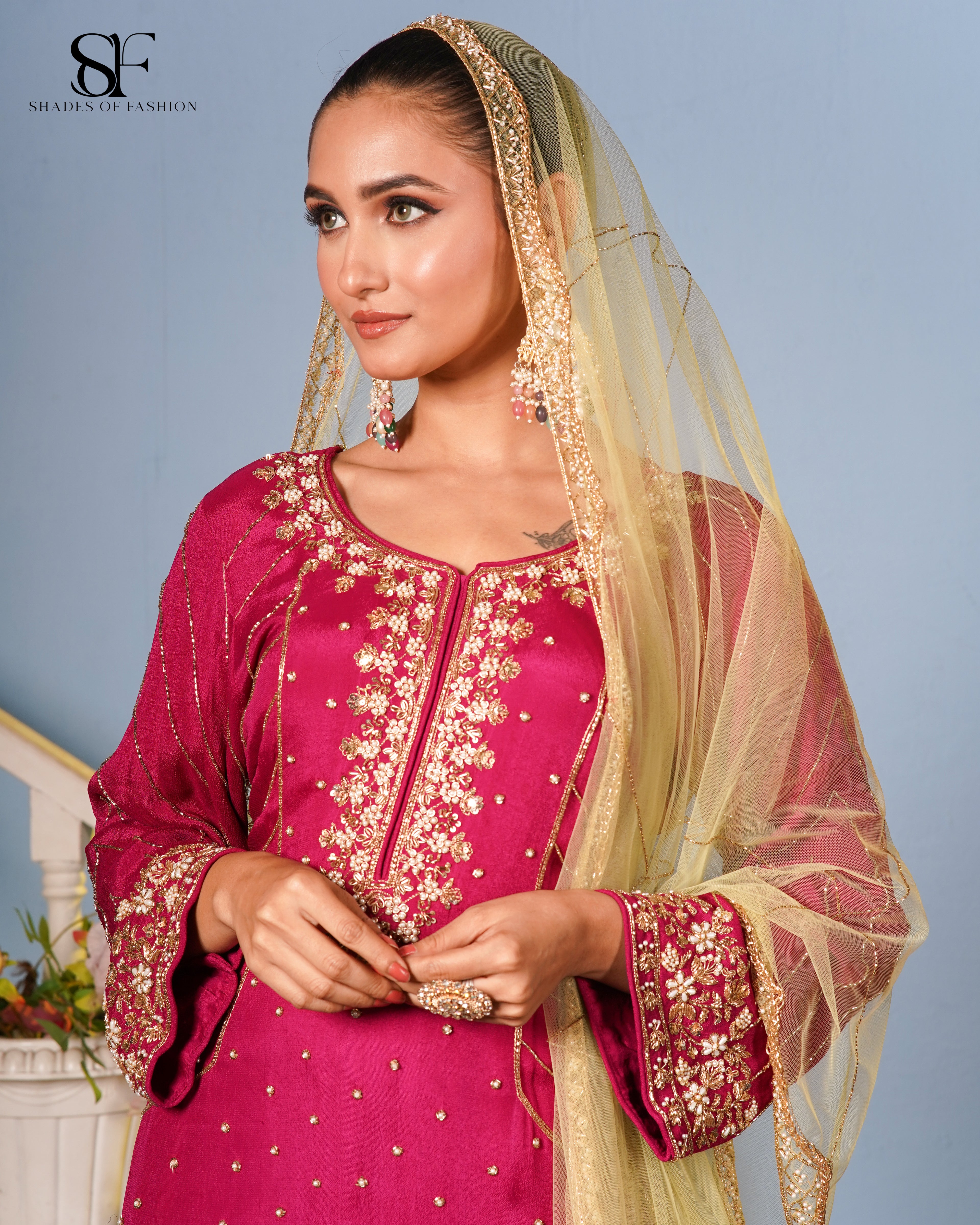 Royal Magenta Embroidered Sharara Set - Luxury Festive Ensemble