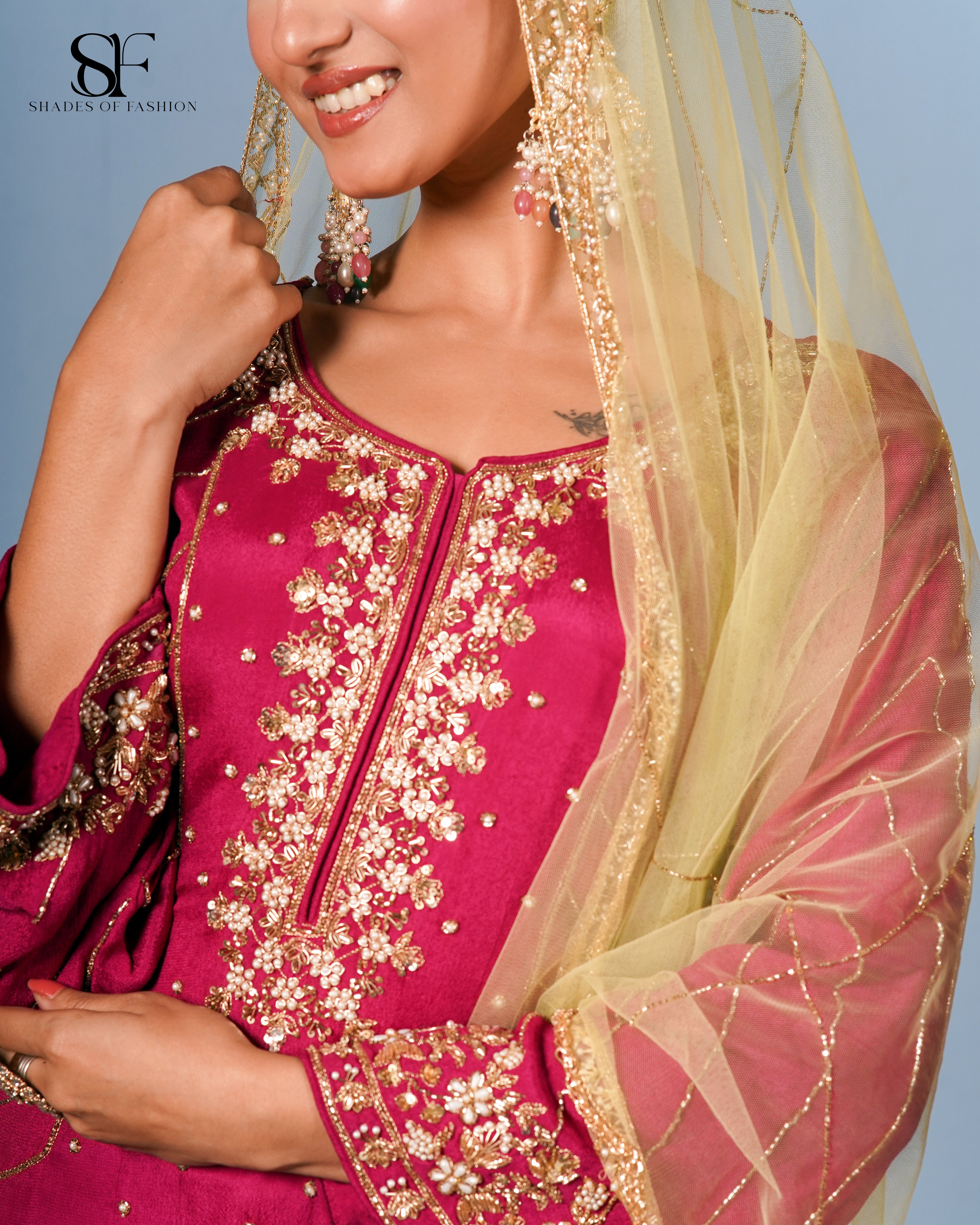 Royal Magenta Embroidered Sharara Set - Luxury Festive Ensemble