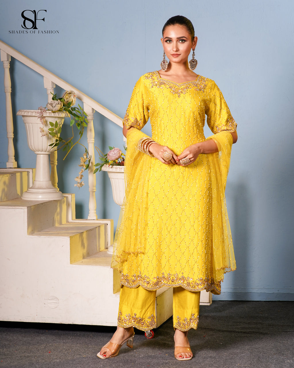 Sunshine Yellow Embroidered Pant Set - Radiant Festive Ensemble