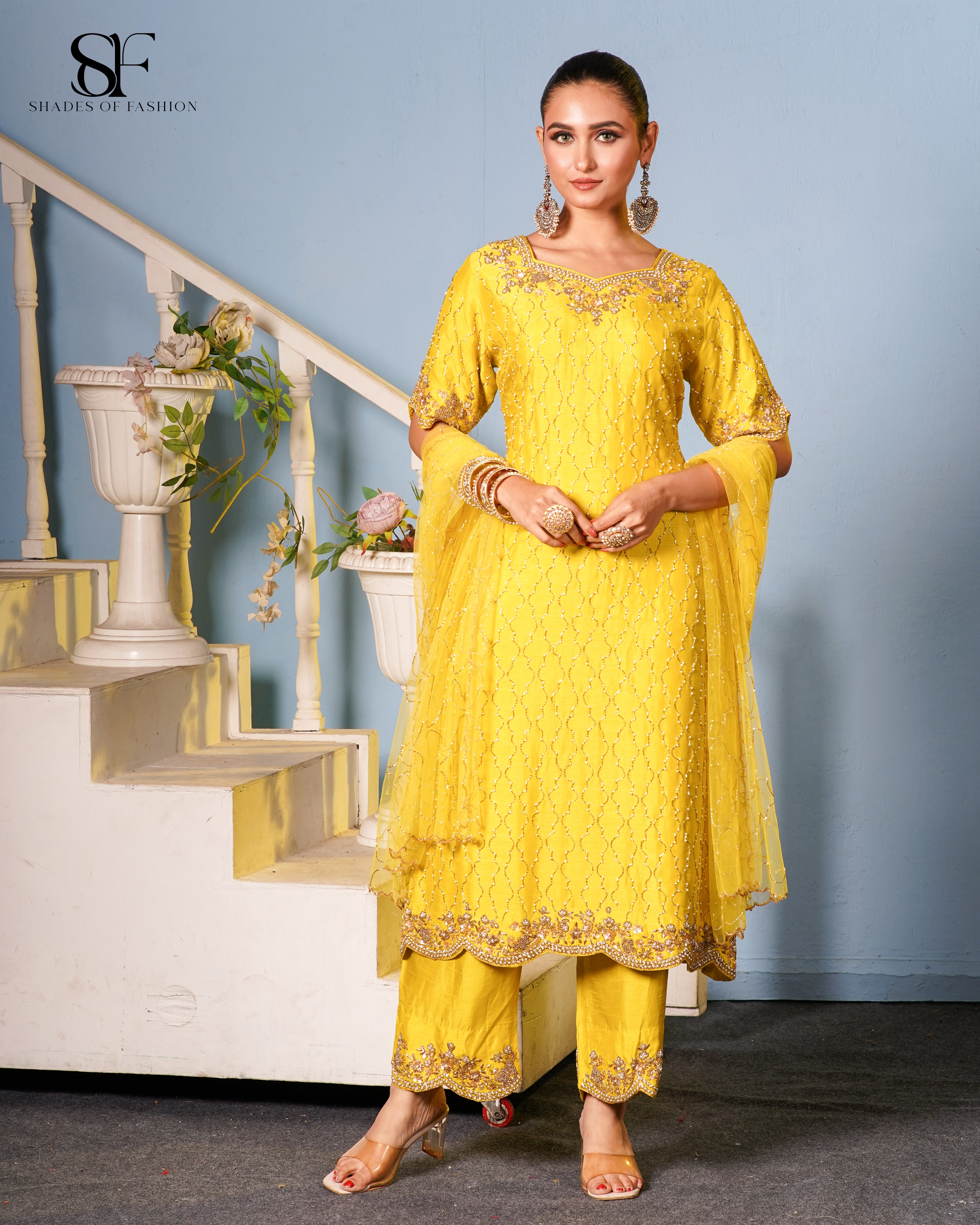 Sunshine Yellow Embroidered Palazzo Suit - Radiant Festive Ensemble