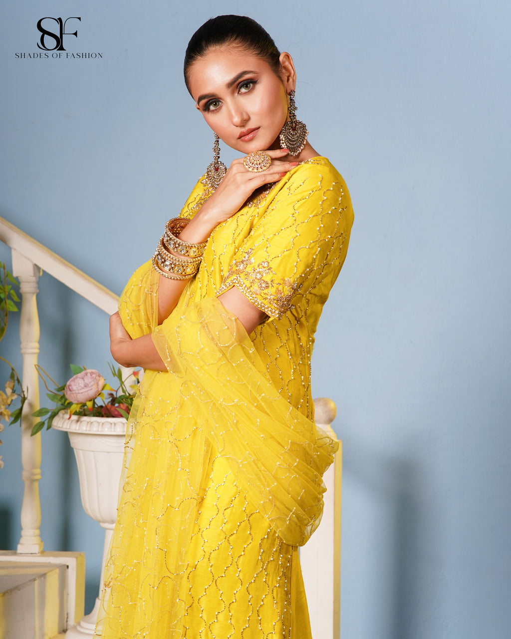 Sunshine Yellow Embroidered Pant Set - Radiant Festive Ensemble