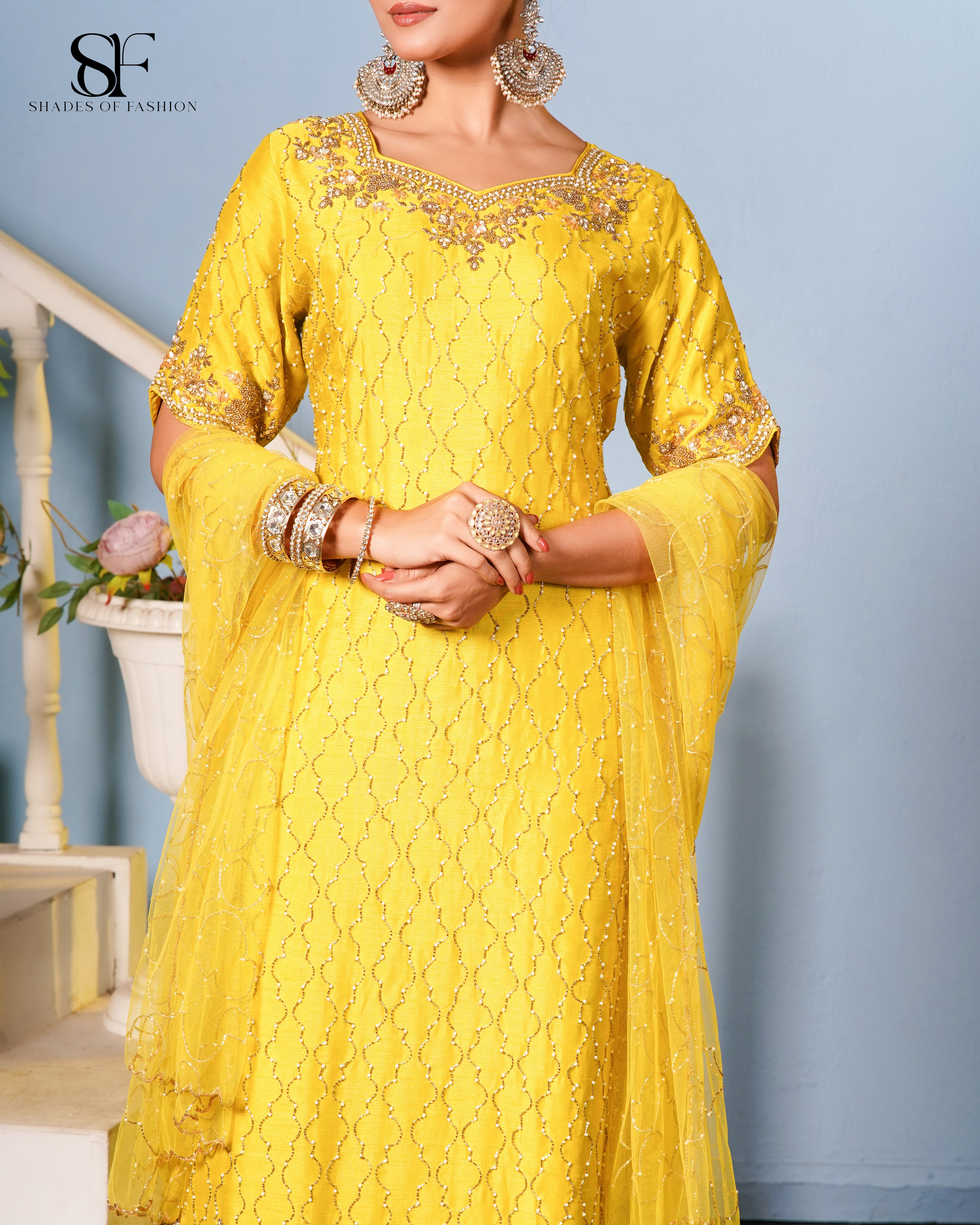 Sunshine Yellow Embroidered Palazzo Suit - Radiant Festive Ensemble