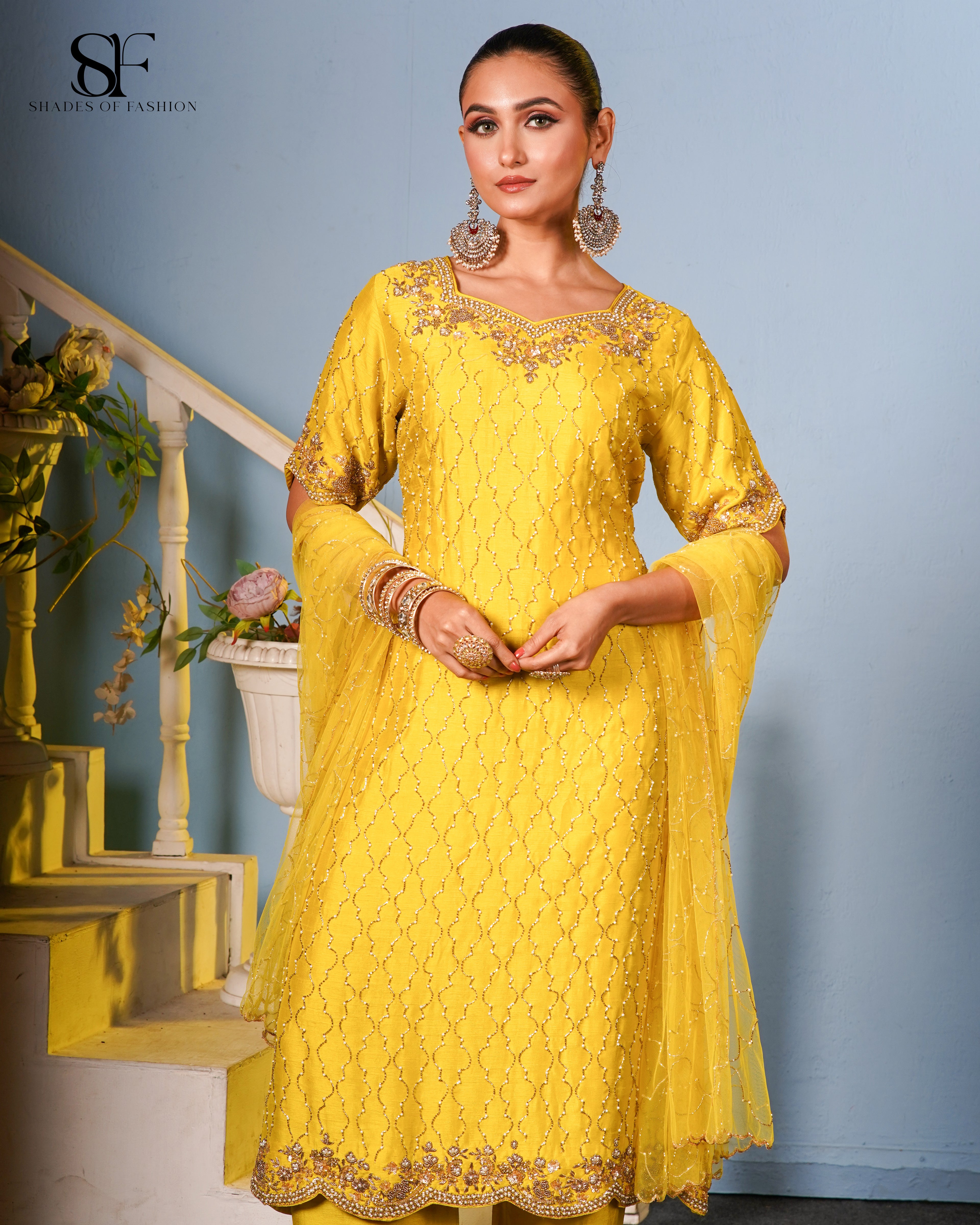 Sunshine Yellow Embroidered Palazzo Suit - Radiant Festive Ensemble