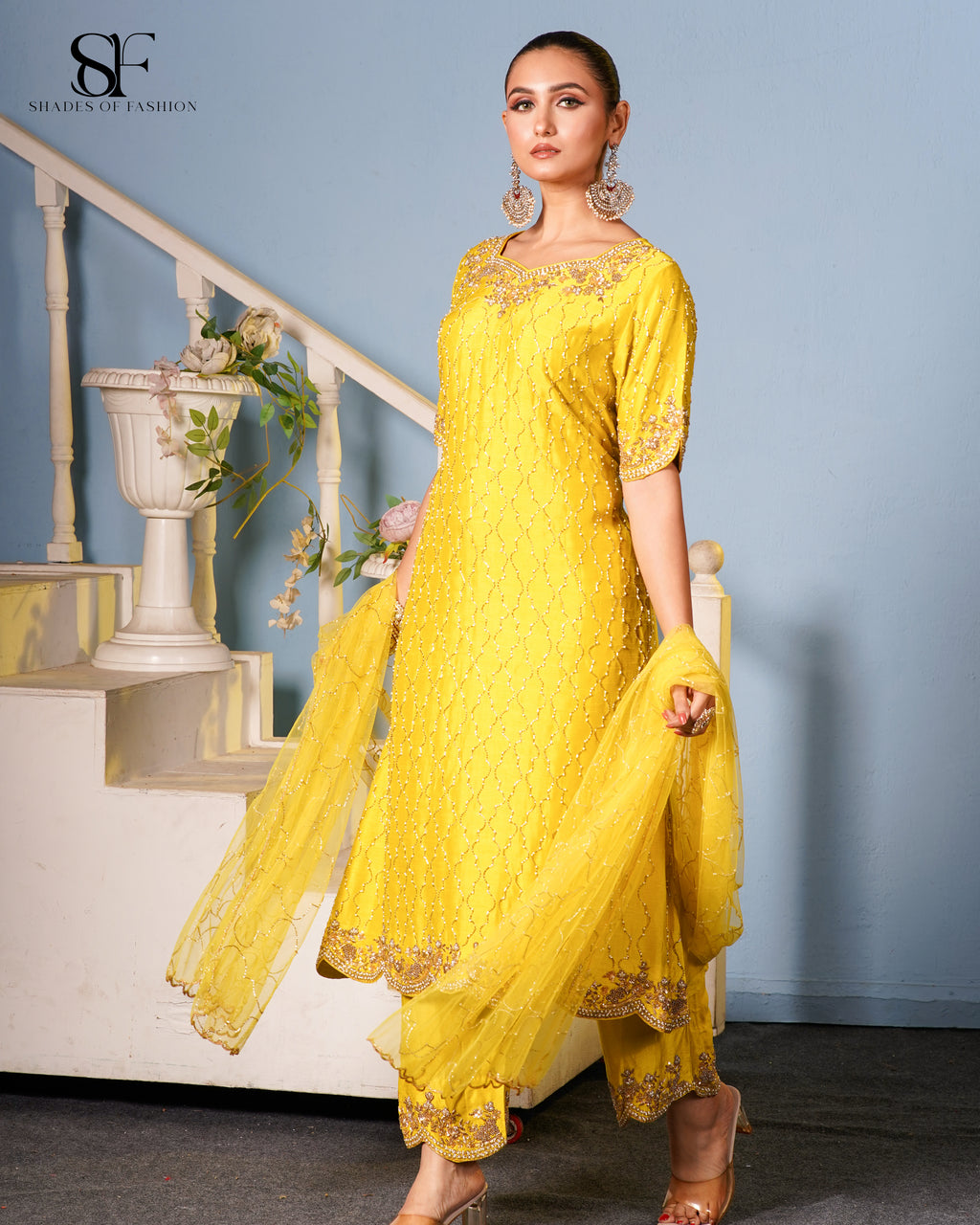 Sunshine Yellow Embroidered Pant Set - Radiant Festive Ensemble