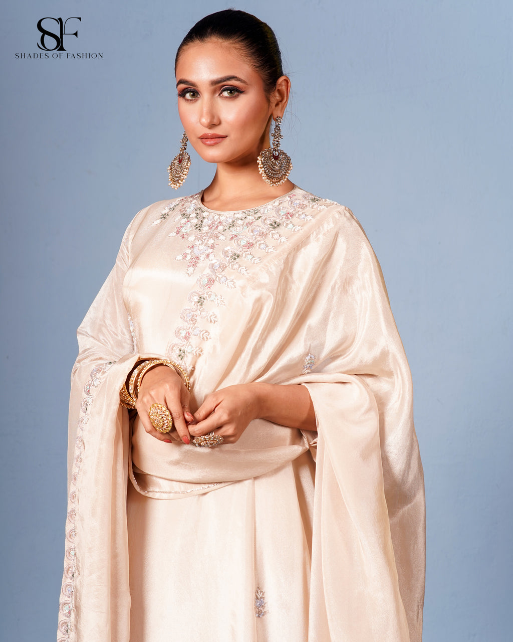 Champagne Dreams Embroidered Gharara Set - Luxury Beige Bridal Ensemble