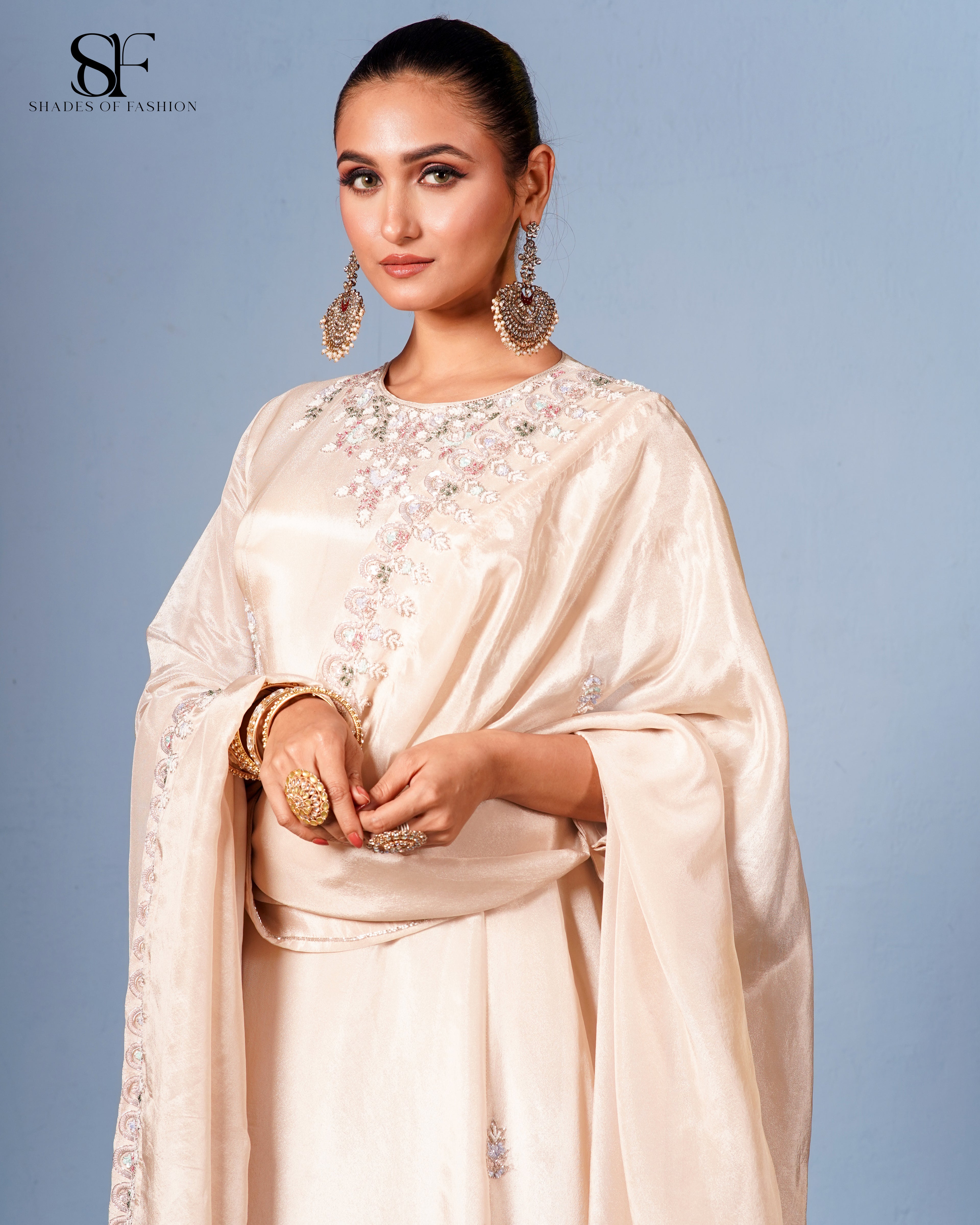 Champagne Dreams Embroidered Gharara Set - Luxury Beige Bridal Ensemble