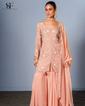 Peach Blossom Embroidered Sharara Set - Luxury Festive Ensemble