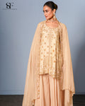 Golden Opulence Embroidered Gharara Set - Luxury Champagne Bridal Ensemble