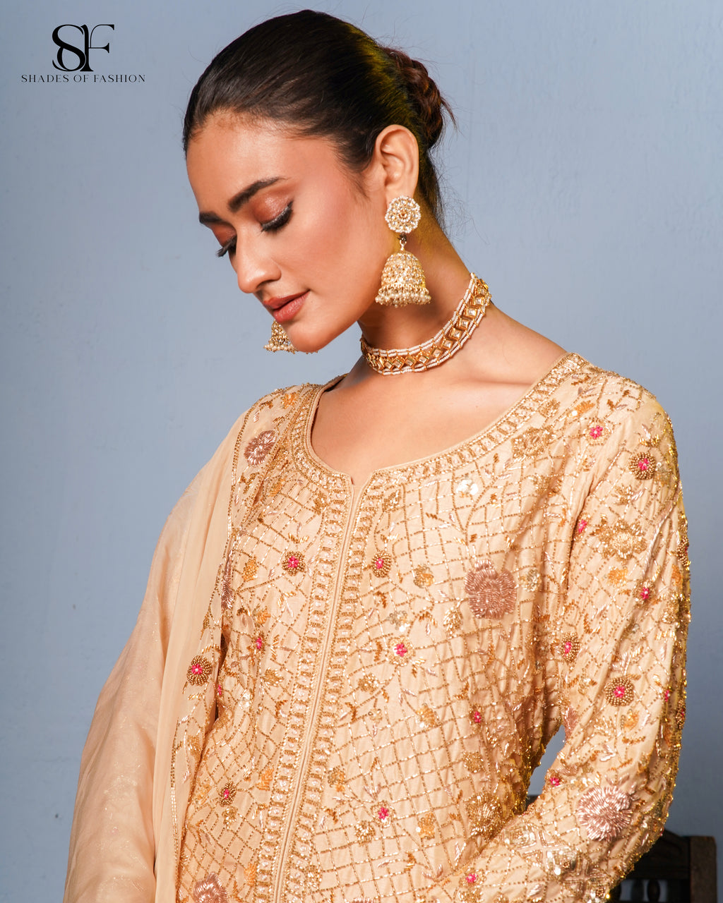 Peach Perfection Embroidered Sharara Set - Luxury Bridal Ensemble