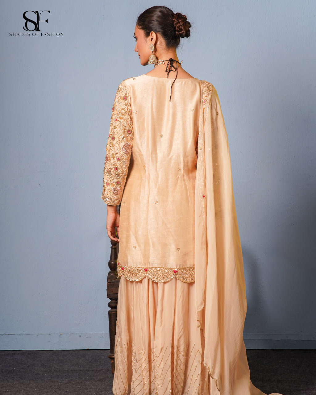 Peach Perfection Embroidered Sharara Set - Luxury Bridal Ensemble